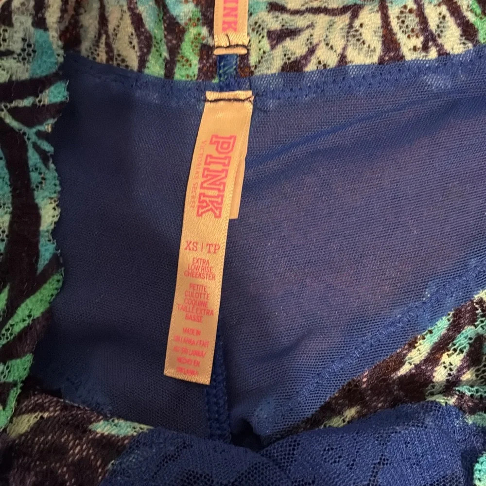 Victoria's Secret PINK Blue & Black Floral Lace Panties